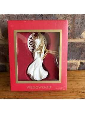 Wedgwood Angel Holding Gold Harp Ornament With Box Vintage